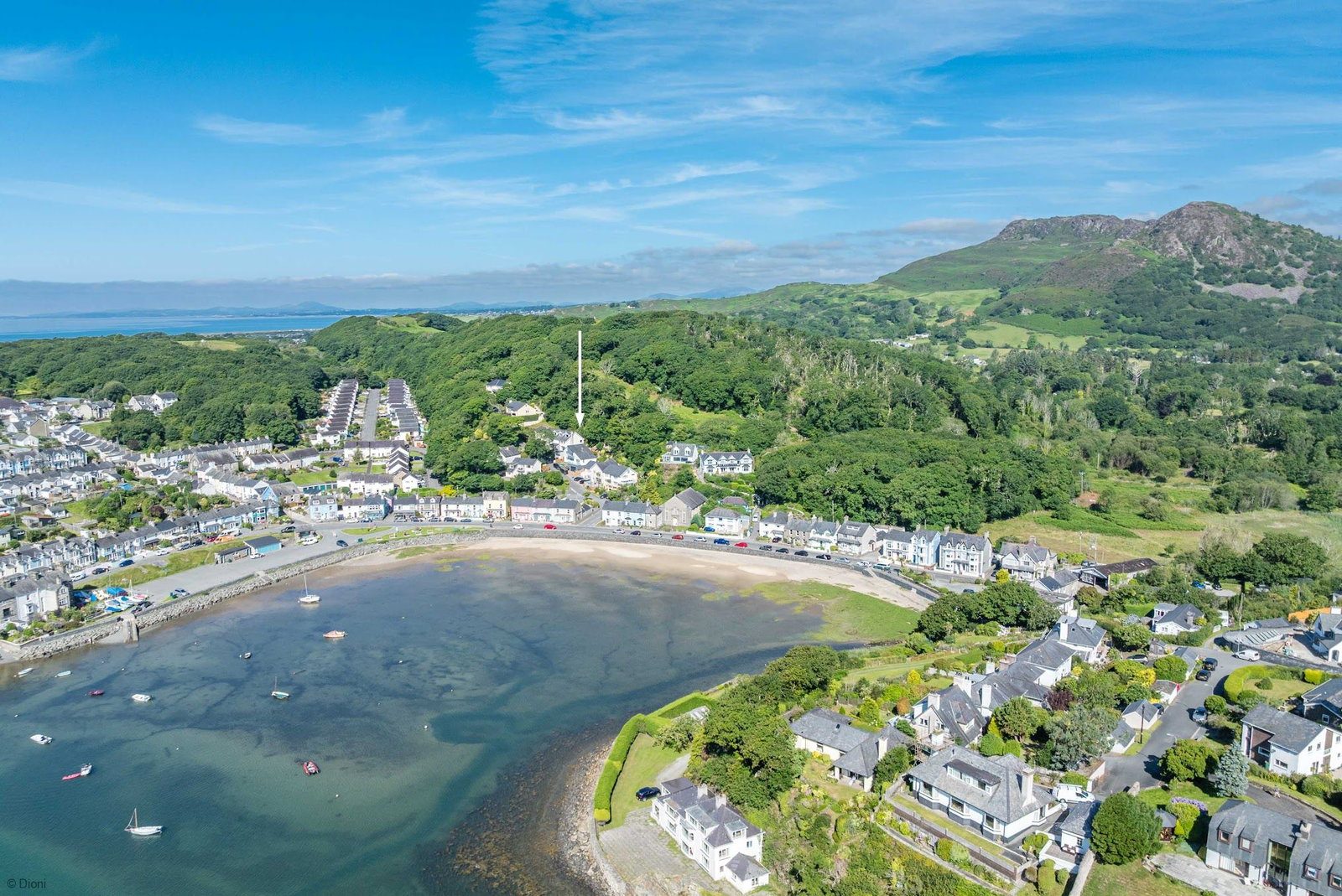 Aerial view of Borth-y-Gest bay and the surrounding coast