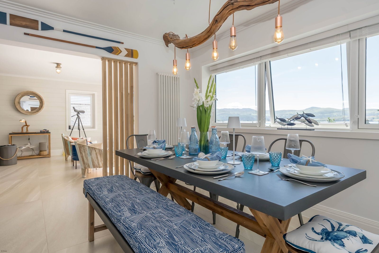 Dining table set for a coastal holiday meal